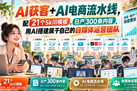 AI获客 AI电商流水线，配21个Skill模板，日产300条内容，用AI搭建属于自己的自媒体运营团队