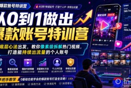从0到1做出爆款账号特训营，从底层心法出发，教你像素级拆解热门视频，打造能持续出流量的个人账号