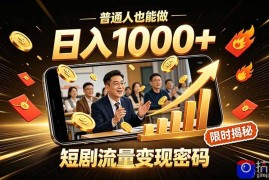 一部手机做短剧分发，不用真人出镜、不用拍摄剧本，快手流量变现日赚千元