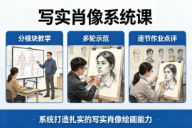 写实肖像系统课，全程分模块教学 多轮示范 逐节作业点评，系统打造扎实的写实肖像绘画能力
