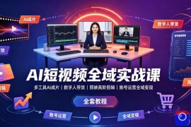 AI短视频全域实战课｜多工具AI成片、数字人带货、剪映高阶剪辑、账号运营全域变现全套教程