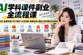 AI学科课件副业全流程课｜对标分析 批量生图 PPT制作 文字还原 教案生成 商品上架与笔记引流变现