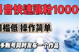 抖音快速涨1000 粉，门槛低操作简单，可多账号同时发布一个作品