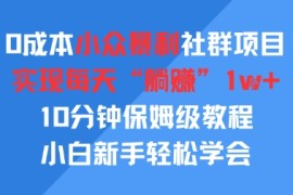 0成本小众暴利社群项目，实现每天“躺入”1k ，10分钟保姆级教程，小白新手轻松学会