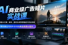 AI商业级广告短片实战课，覆盖从文案、脚本、素材生成到剪辑成片的全流程，帮你做出可对外交付的商业质感AI短片