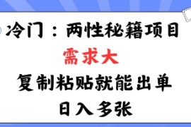 冷门赛道：两性秘籍项目，需求大，靠复制粘贴就能出单，日入多张