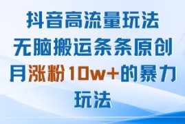 抖音高流量玩法：无脑搬运条条原创，月涨粉10w 的暴力玩法