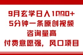 9月玄学日入1k 玩法，5分钟一条原创视频，咨询量高，付费意愿强，风口项目