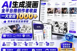 AI生成漫画全平台撸创作者收益内部课程，实操最高单日变现1k 