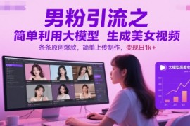 男粉引流之简单利用大模型生成美女视频，条条原创爆款，简单上传制作，变现日1k 