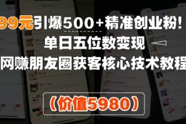99元引爆500 精准创业粉！单日五位数变现，网创朋友圈获客核心技术教程