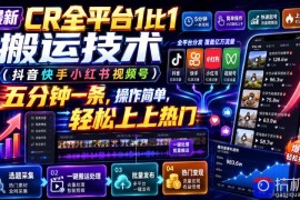 最新CR全平台1比1搬运技术(抖音快手小红书视频号)五分钟分钟一条，操作简单，轻松上热门(教程 软件 参数)