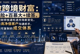 做跨境财富：港险 百慕大 续签，帮理财师快速吃透市场新变化，掌握高净值客户沟通抓手，打造可复制的成交体系