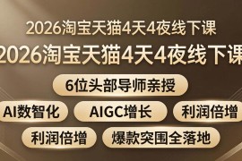 （18054期）2026淘宝天猫4天4夜线下课：6位头部导师亲授，AI数智化 AIGC增长 利润倍增 爆款突围全落地