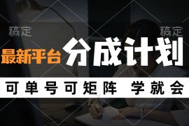 （12349期）风口项目，最新平台分成计划，可单号 可矩阵单号轻松月入10000 