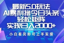 （14336期）今日头条最新5.0玩法，思路简单，复制粘贴，轻松实现矩阵日入2000 