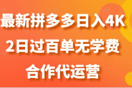 最新拼多多，日入4K ，2日过百单无学费，合作代运营