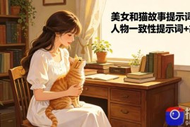 美女和猫故事提示词，人物一致性提示词 故事板