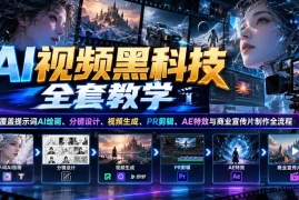 AI视频黑科技全套教学：覆盖提示词AI绘画、分镜设计、视频生成、PR剪辑、AE特效与商业宣传片制作全流程