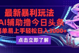 （12502期）今日头条最新玩法最火，动手不动脑，简单易上手。轻松日入3000 