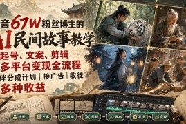 抖音67W粉丝博主的AI民间故事教学，从起号、文案、剪辑到多平台变现全流程，伙伴分成计划接广告等多种收益，月入1W 