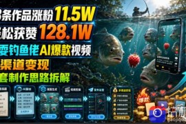 13条作品涨粉11.5W，轻松获赞128.1W，戏耍钓鱼佬AI爆款视频，多渠道变现，全套制作思路拆解