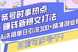 （13782期）头条号时事热点＋赚钱新爆文打法，Ai洗稿单日引流300 精准创业粉，目前…