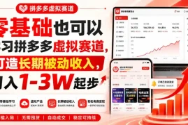 零基础也可以学习拼多多虚拟赛道，打造长期被动收入，月入1-3W起步