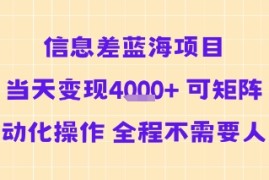 信息差蓝海项目当天变现多张 可矩阵自动化操作 全程不需要人工