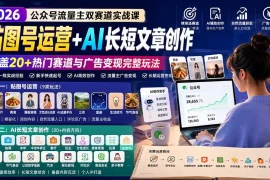 公众号流量主双赛道实战课：贴图号运营 AI长短文章创作，覆盖20 热门赛道与广告变现完整玩法