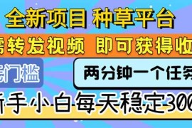 （15413期）全新项目 种草平台 只需要转发任务视频 即可获得收益 新手小白每天300 