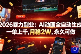 2026暴力副业：AI动画全自动生成，一单上千，月稳2W，永久可做【揭秘】