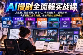 AI漫剧全流程实战课，文生图、图生视频、数字人、小说改剧本、后期剪辑，掌握漫剧工业化流程，做出可交付接单成片