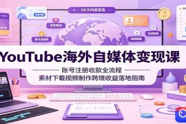 YouTube海外自媒体变现课：账号注册收款全流程，素材下载视频制作跨境收益落地指南