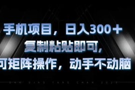 （13084期）手机项目，日入300 ，复制黏贴即可，可矩阵操作，动手不动脑