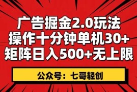 广告掘金2.0玩法，操作十分钟单机30 ，矩阵日入500 无上限！