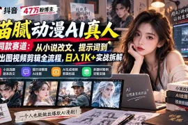 抖音47万粉博主猫腻动漫AI真人同款赛道：从小说改文、提示词到AI出图视频剪辑全流程，日入1K 实战拆解