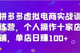 拼多多虚拟电商实战训练营，个人操作十家店铺，单店日赚100 