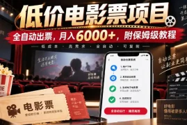低价电影票项目，全自动出票，月入6000 ，附保姆级教程【揭秘】