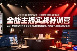 全能主播实战特训营｜抖音 视频号双平台直播运营，零基础搭建直播间、精准选品、话术成交、账号运营全落地