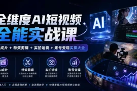 全维度AI短视频全能实战课，AI成片 特效剪辑 实拍运镜 账号变现实操大全