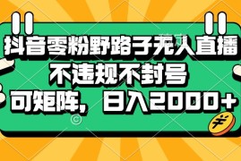 （13336期）抖音零粉野路子无人直播，不违规不封号，可矩阵，日入2000 