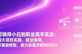 （17360期）剪辑师小白到职业高手实战：四大项目实操、就业指导，零基础转型，助力实现月薪8000 