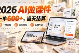 2026 AI做课件，一单600 ，当天结算，不用露脸，无需引流，长期可做【揭秘】