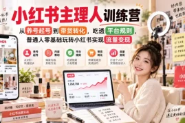 小红书主理人训练营，从养号起号到带货转化，吃透平台规则，普通人零基础玩转小红书实现流量变现