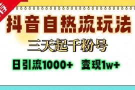 （13239期）抖音自热流打法，三天起千粉号，单视频十万播放量，日引精准粉1000 ，…