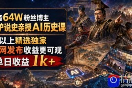 抖音64W粉丝博主大驴说史亲授AI历史课，可以上精选独家，全网发布收益更可观，单日收益1k 