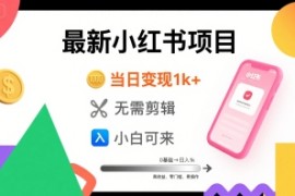秋季最新小红书项目当日变现1k  无需剪辑，小白可来