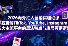 2026海外红人营销实理论课，系统拆解TikTok、YouTube、Instagram三大主流平台的算法特点与底层营销逻辑