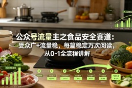 公众号流量主之食品安全赛道，受众广 流量稳，每篇作品稳定万次阅读，从0-1全流程讲解